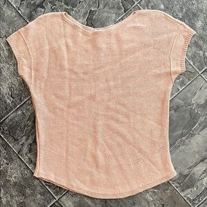 PART TWO Linen Women's Tan Cap Sleeve Knit Sweater Top Preppy Coastal Cottage